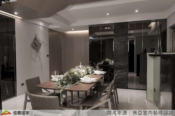 灰色餐廳室內裝潢設計，包括餐桌、餐椅裝潢圖片