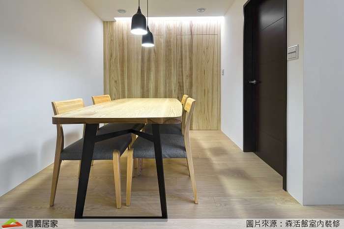 米色餐廳室內裝潢設計，包括吊燈、餐桌、餐椅裝潢圖片