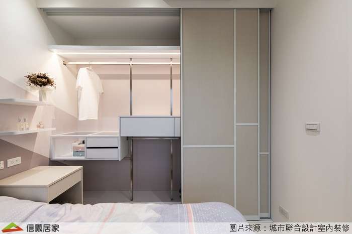 灰色臥室室內裝潢設計，包括收納櫃裝潢圖片