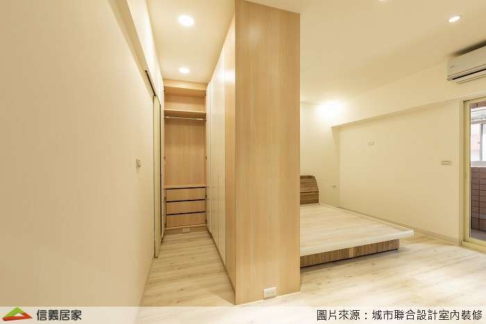 白色臥室室內裝潢設計，包括床、收納櫃裝潢圖片