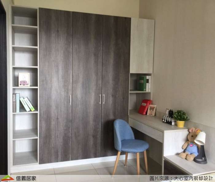 白色臥室室內裝潢設計，包括收納櫃、椅子、書桌裝潢圖片