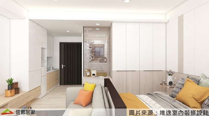 白色臥室,白色玄關室內裝潢設計，包括沙發、床、置物櫃裝潢圖片