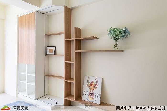 白色臥室室內裝潢設計，包括收納櫃、展示櫃裝潢圖片