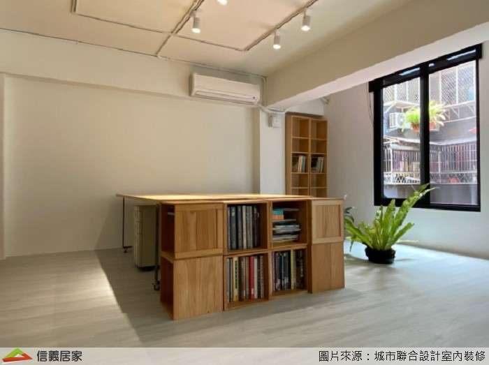 白色商業空間,白色辦公室室內裝潢設計，包括收納櫃、矮櫃、置物櫃、辦公桌裝潢圖片